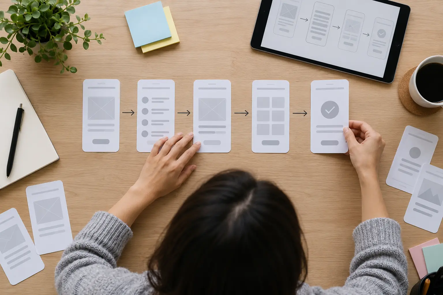 AI-generated sequence of core screens mapped to a customer journey